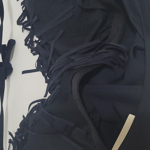 JESSICA SIMPSON SWIM HALTER TIE BIKINI FRINGE TANKINI BLACK TOP M SIZE M - Picture 8 of 10